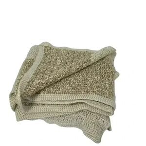 VINTAGE BLANKET CROCHETED HANDMADE TWO TONE AFGHAN THROW COMFORT COZY